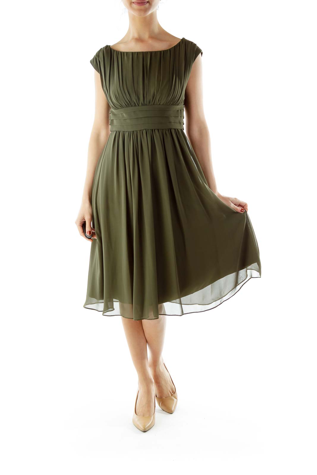 Green Boatneck Empire Waist Dress