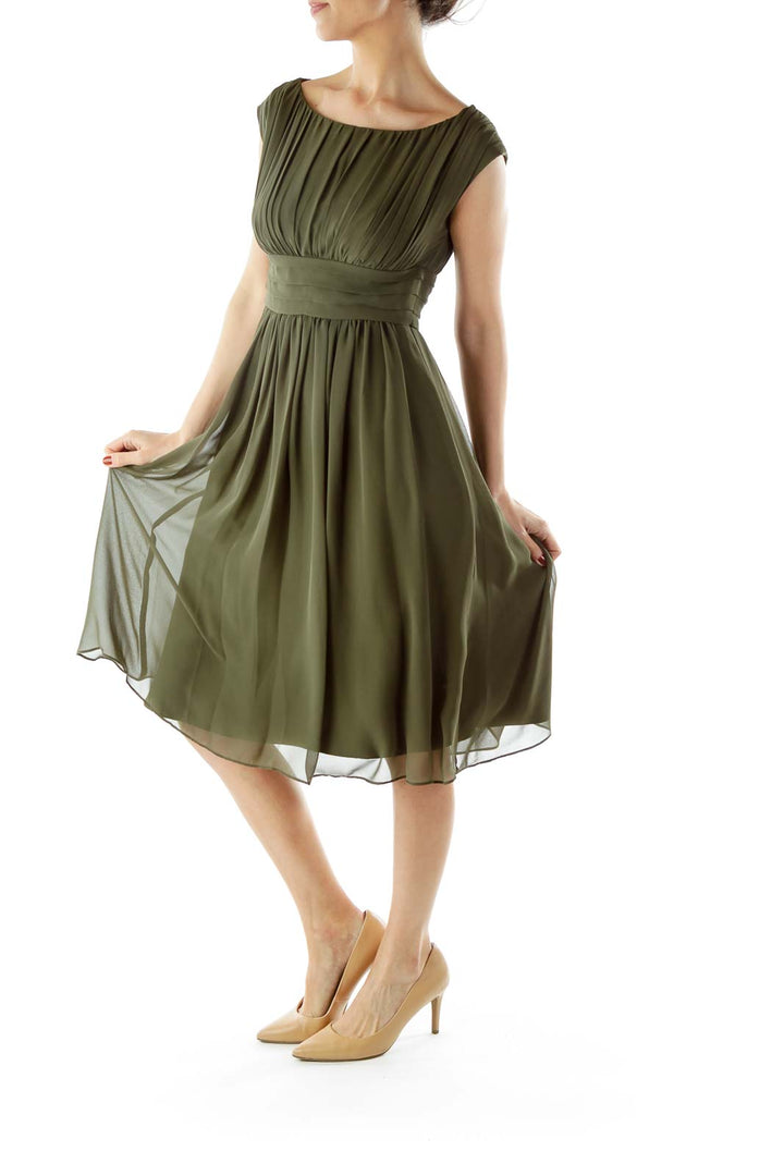 Green Boatneck Empire Waist Dress