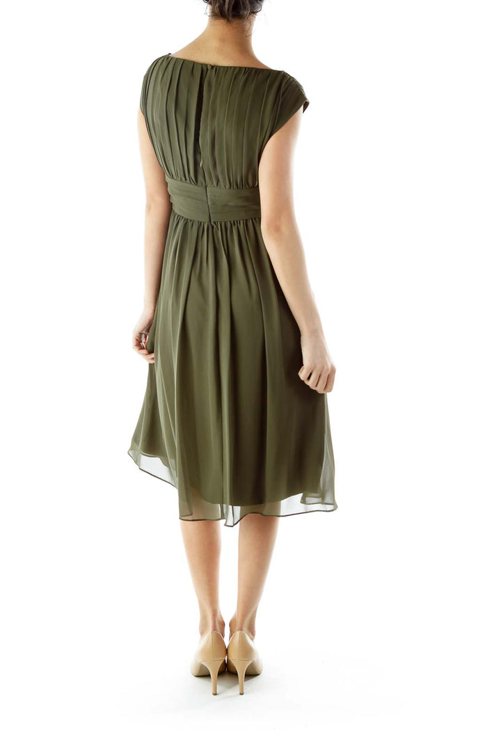 Green Boatneck Empire Waist Dress