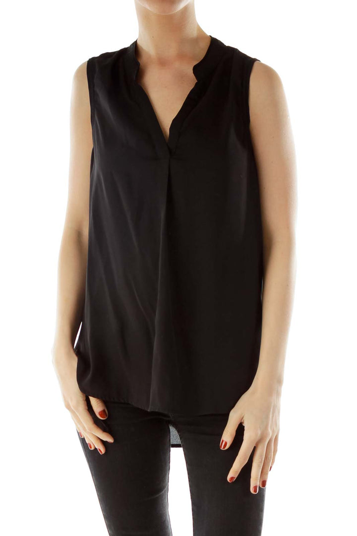 Black Sleeveless V-neck Blouse