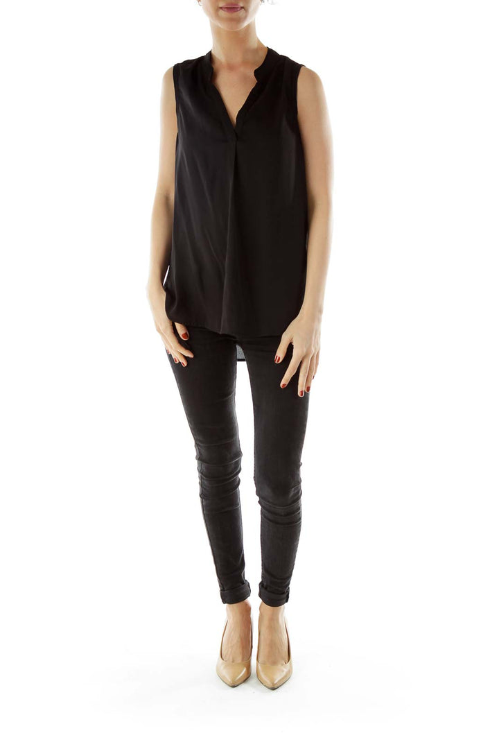 Black Sleeveless V-neck Blouse