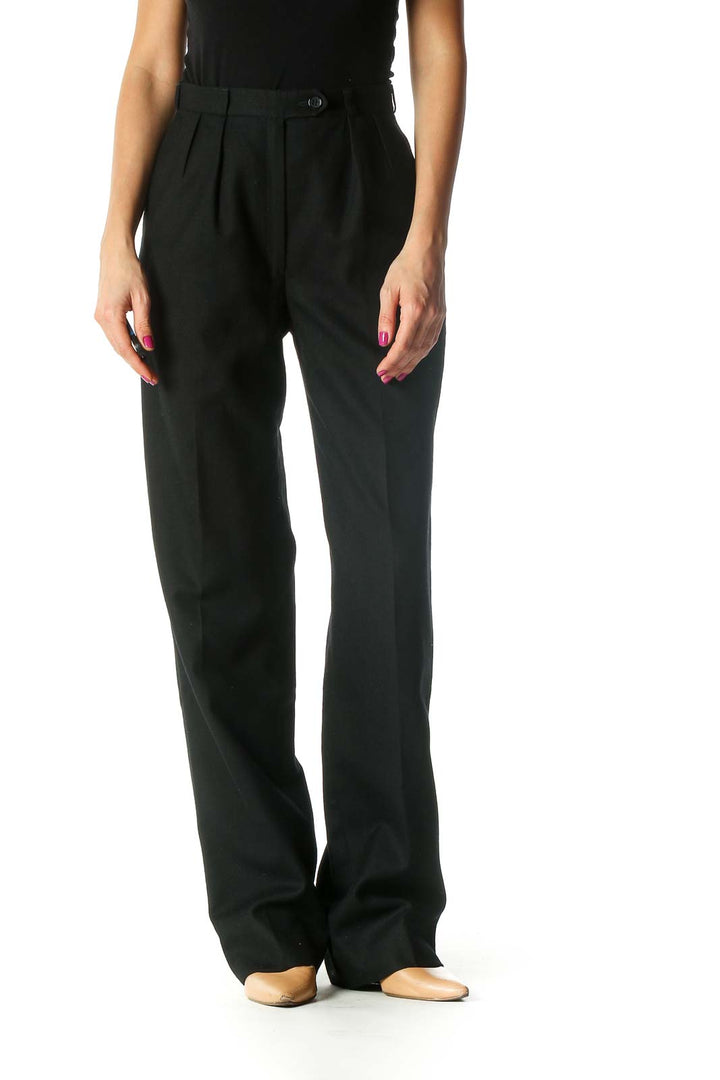 Black High-Waisted Straight-Leg Wool Pants