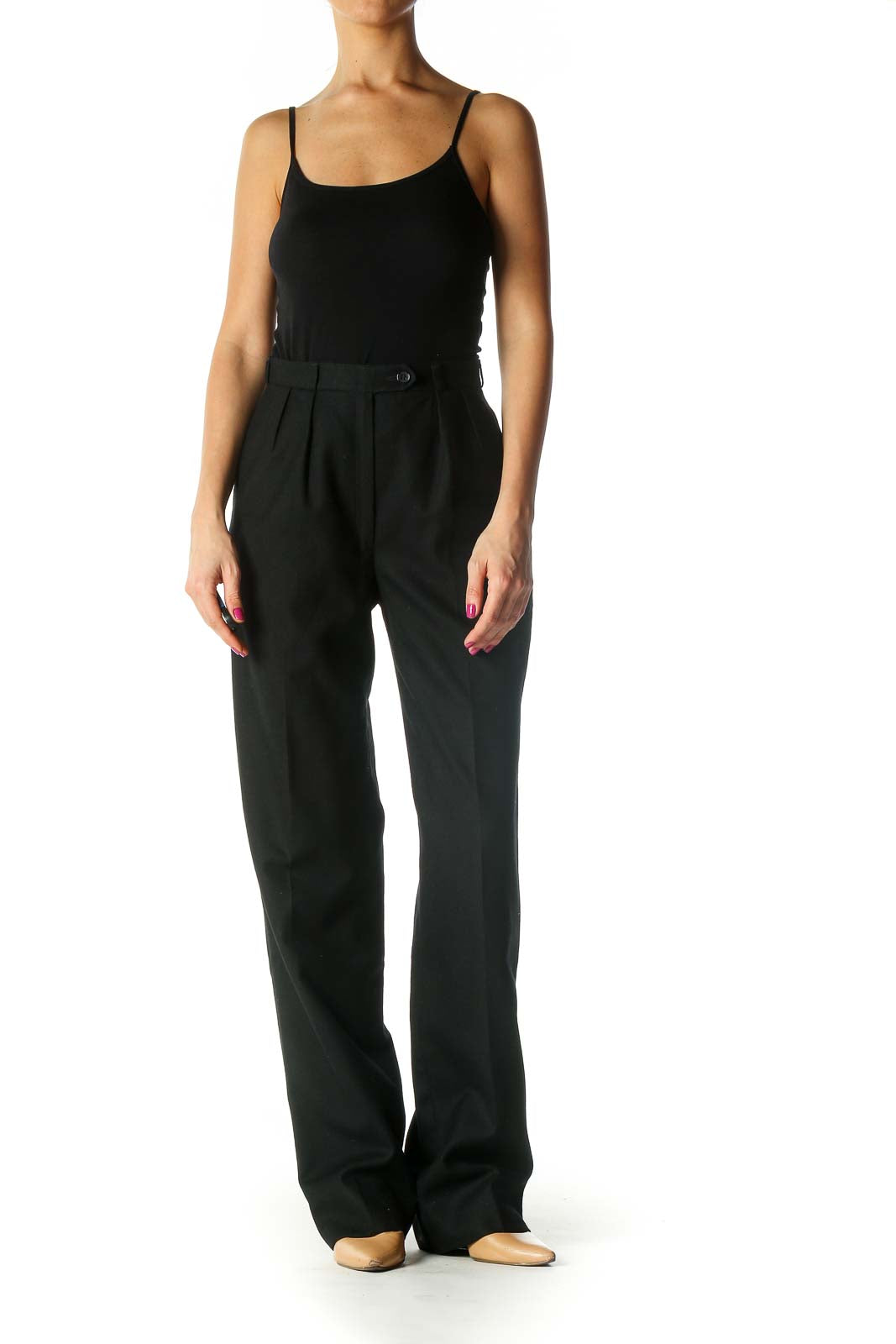 Black High-Waisted Straight-Leg Wool Pants