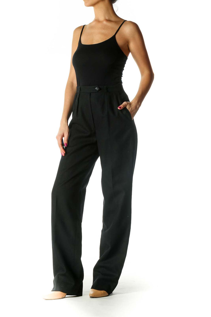 Black High-Waisted Straight-Leg Wool Pants