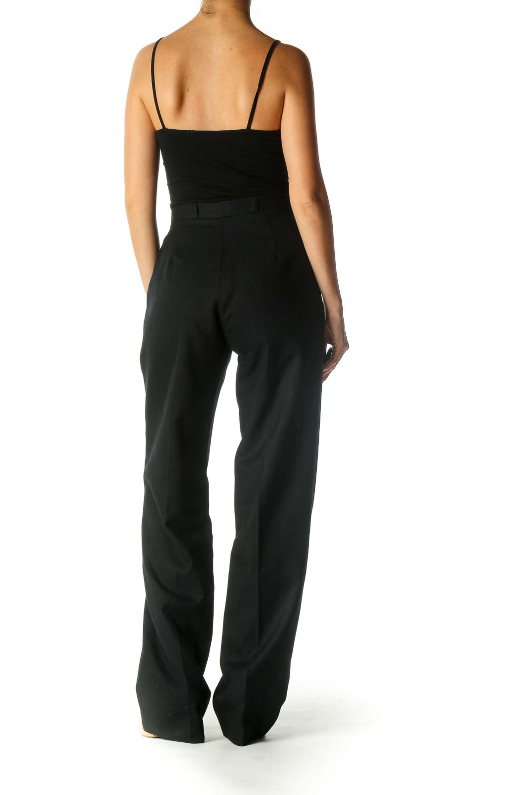 Black High-Waisted Straight-Leg Wool Pants