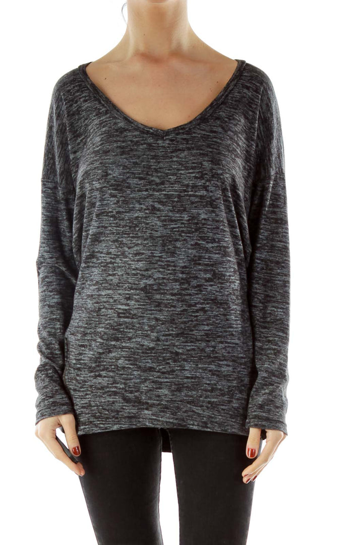 Gray Long-Sleeve V-neck Shirt