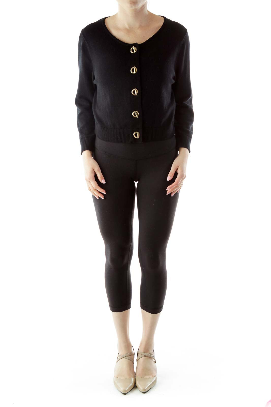 Black Round Neck Buttoned Cardigan