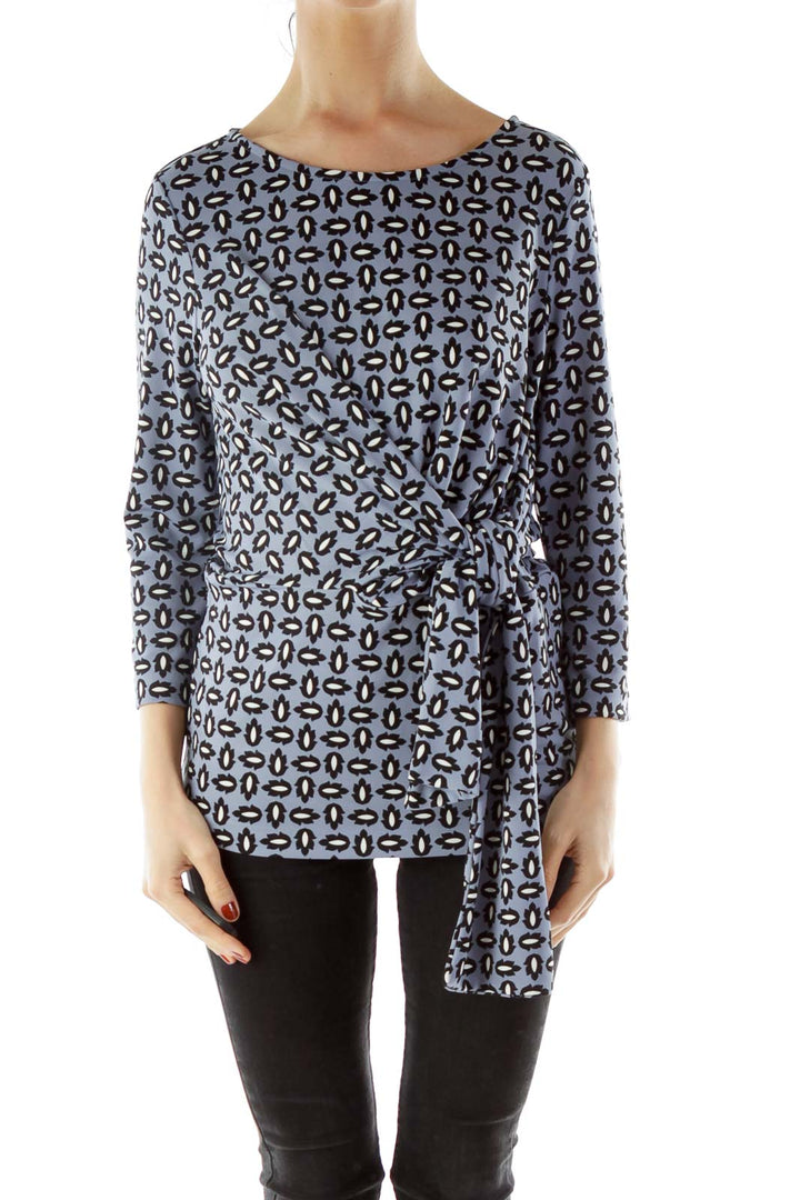 Blue Black Print Blouse