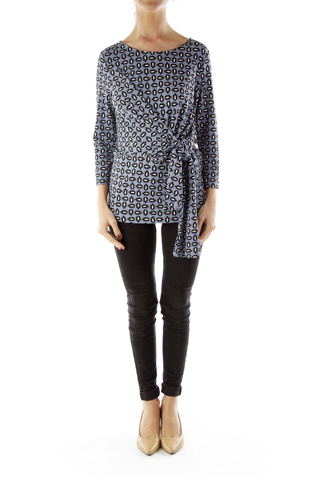 Blue Black Print Blouse