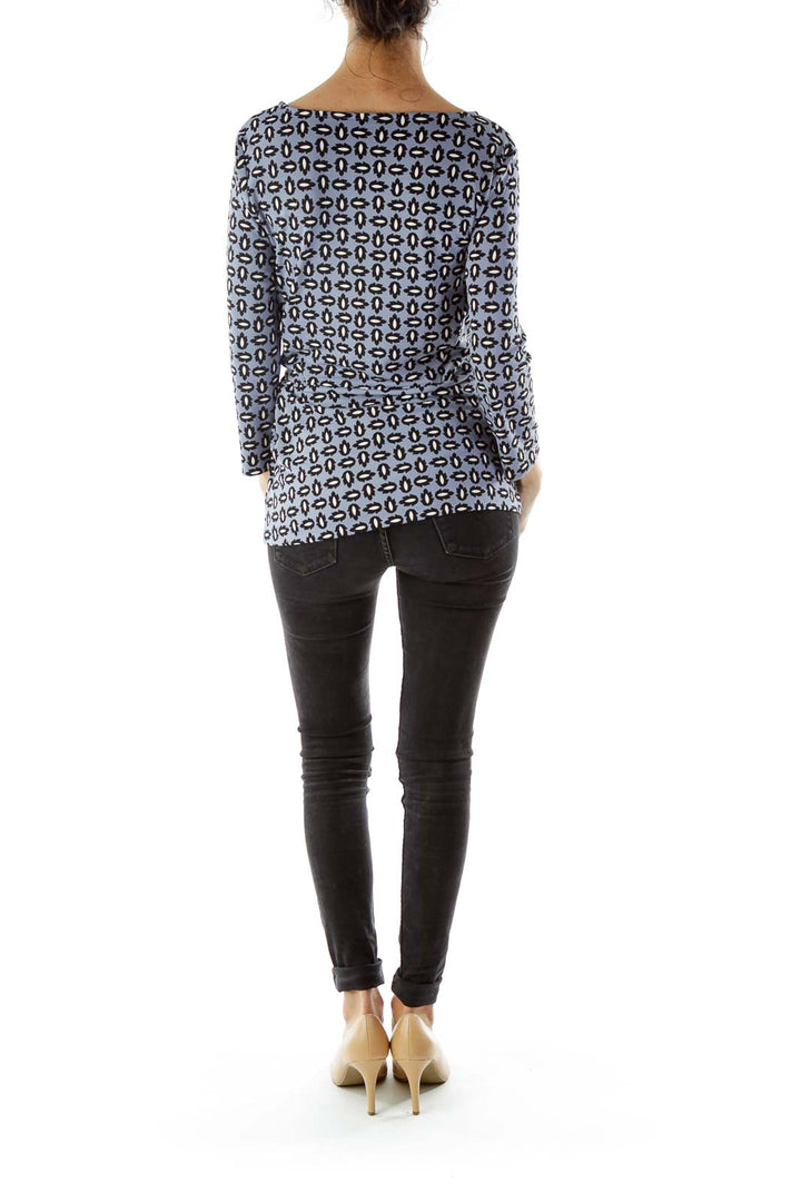 Blue Black Print Blouse