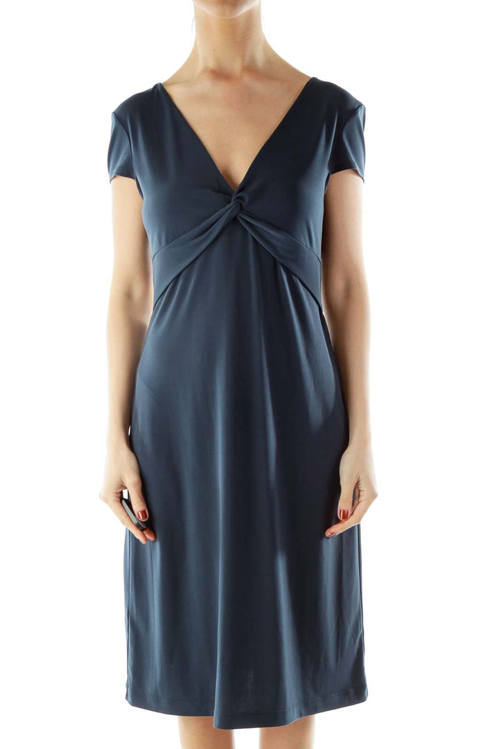 Blue V-Neck Day Dress1