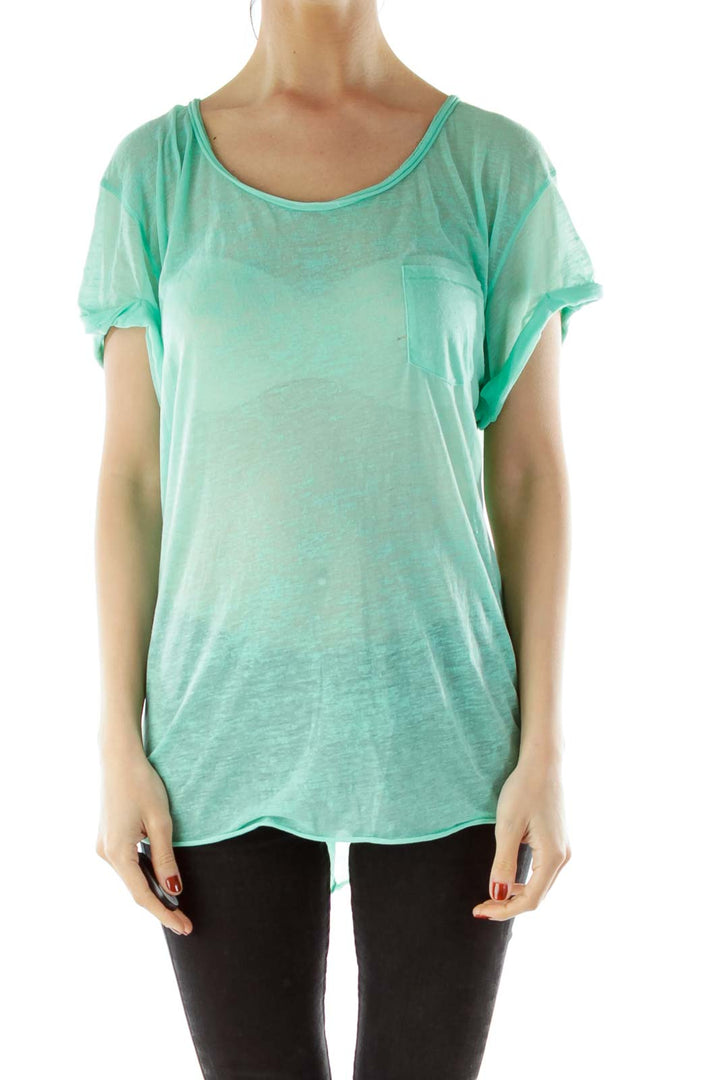 Green Round Neck Pocketed T-shirt