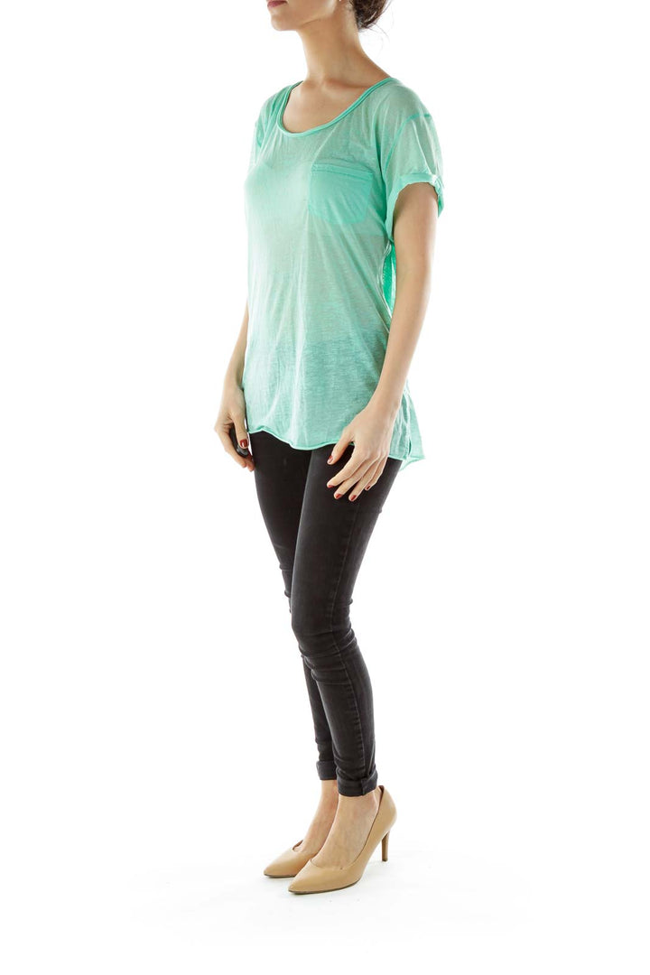 Green Round Neck Pocketed T-shirt