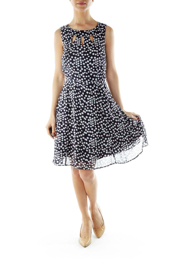 Navy Polka Dot Sleeveless Dress