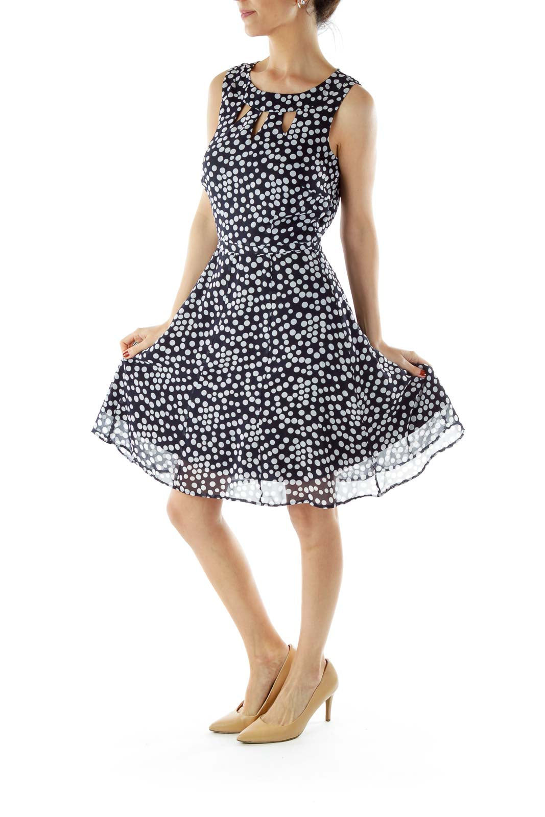 Navy Polka Dot Sleeveless Dress