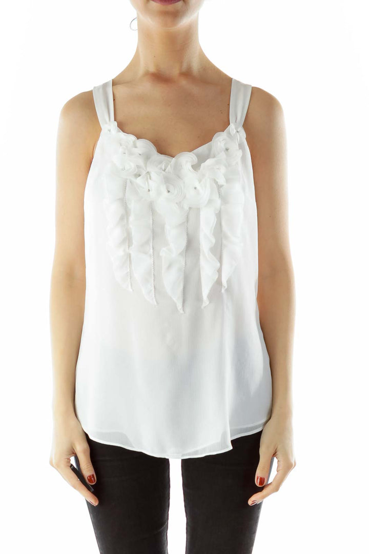 White Sleeveless V-neck Blouse