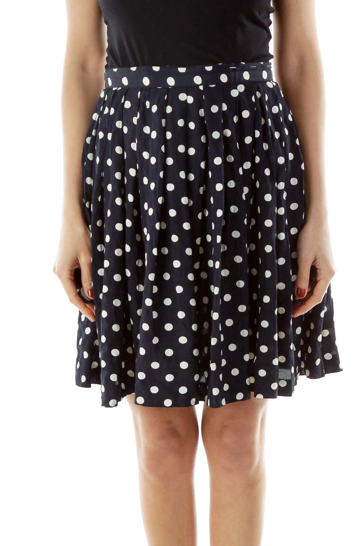 Blue Polka-Dot Flared Skirt