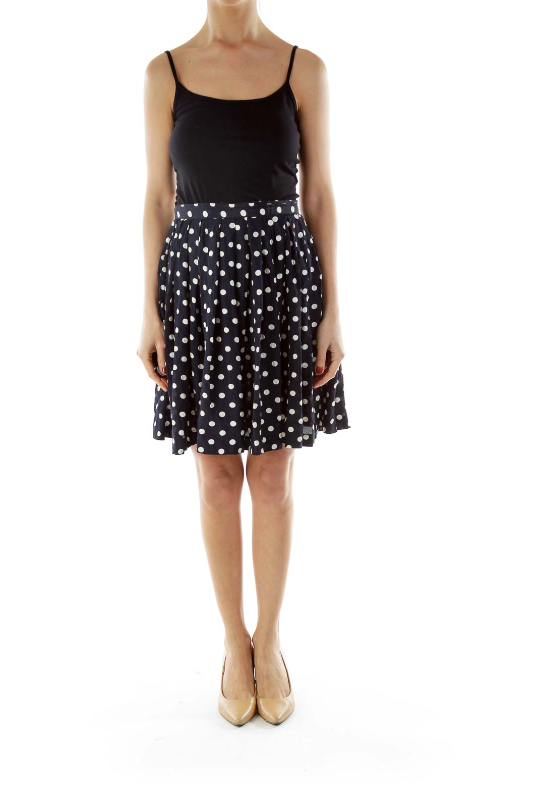 Blue Polka-Dot Flared Skirt