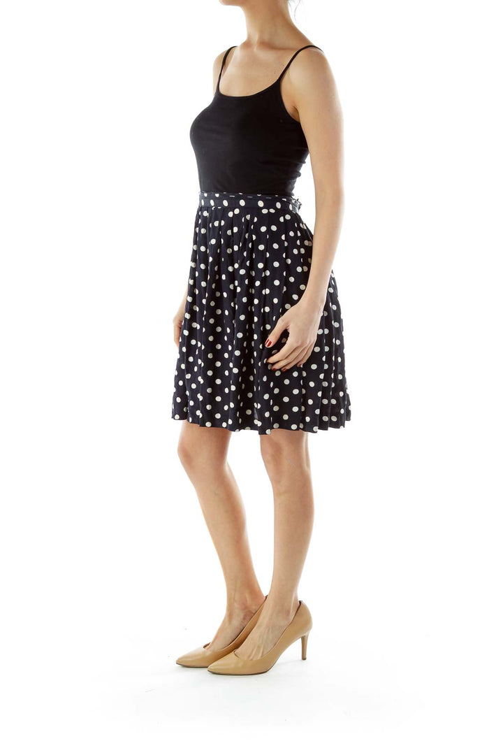 Blue Polka-Dot Flared Skirt