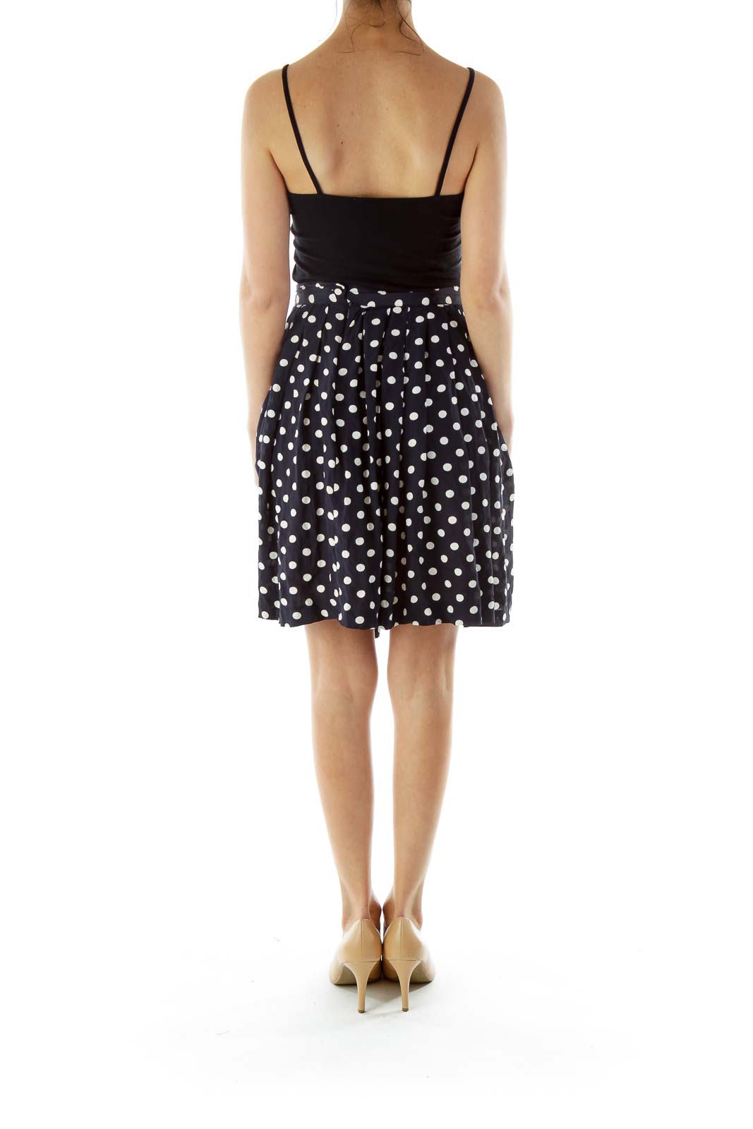 Blue Polka-Dot Flared Skirt