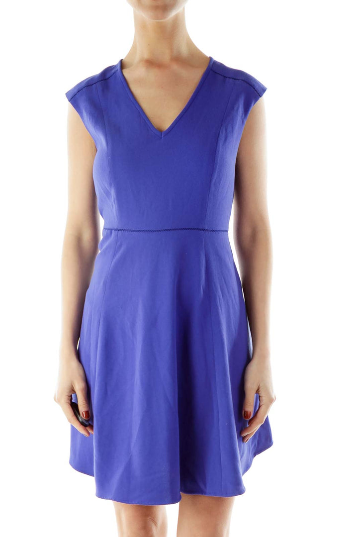 Blue Sleeveless V-neck Work Dress