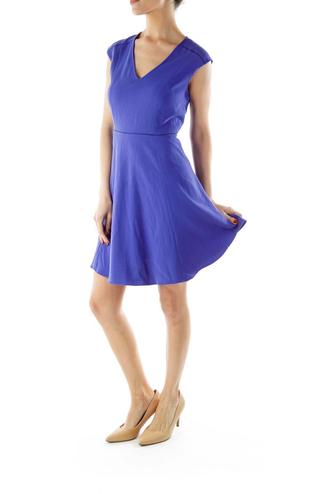 Blue Sleeveless V-neck Work Dress