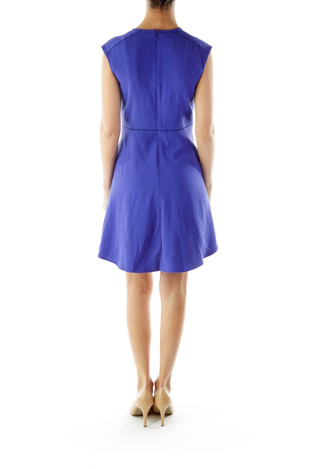 Blue Sleeveless V-neck Work Dress