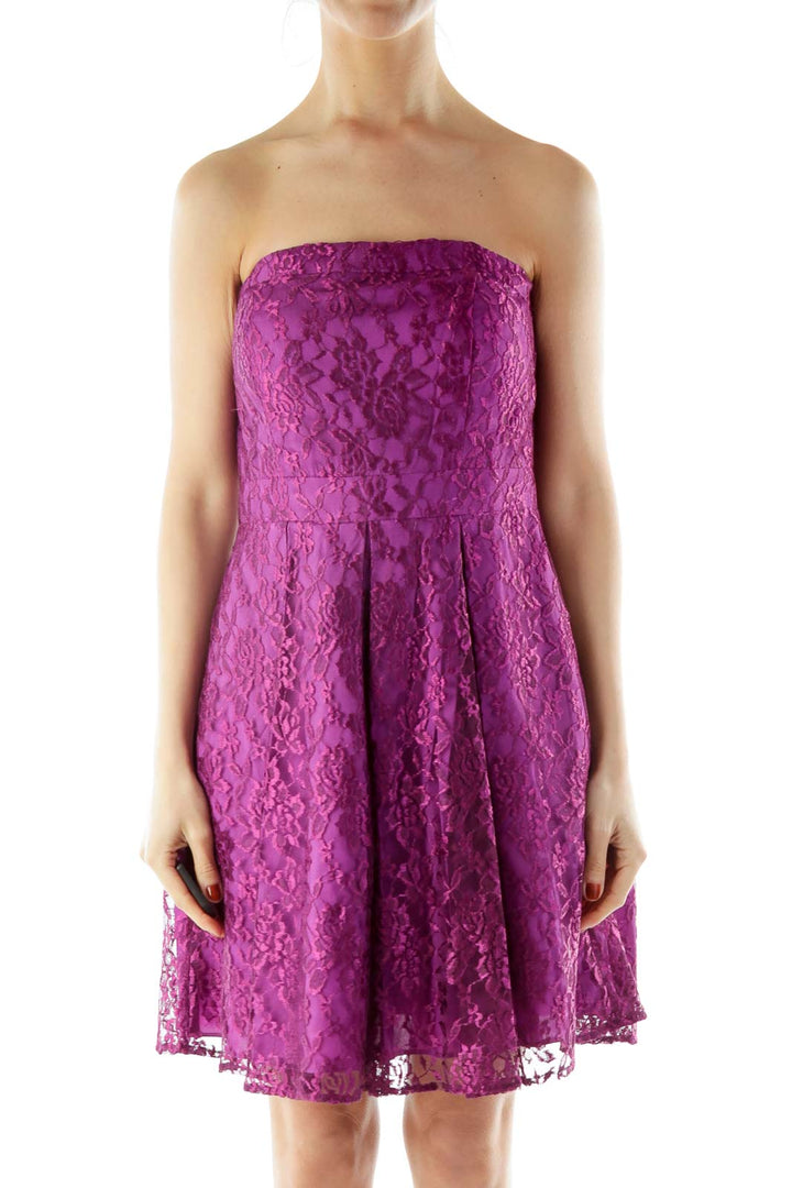 Purple Laced Strapless Dress