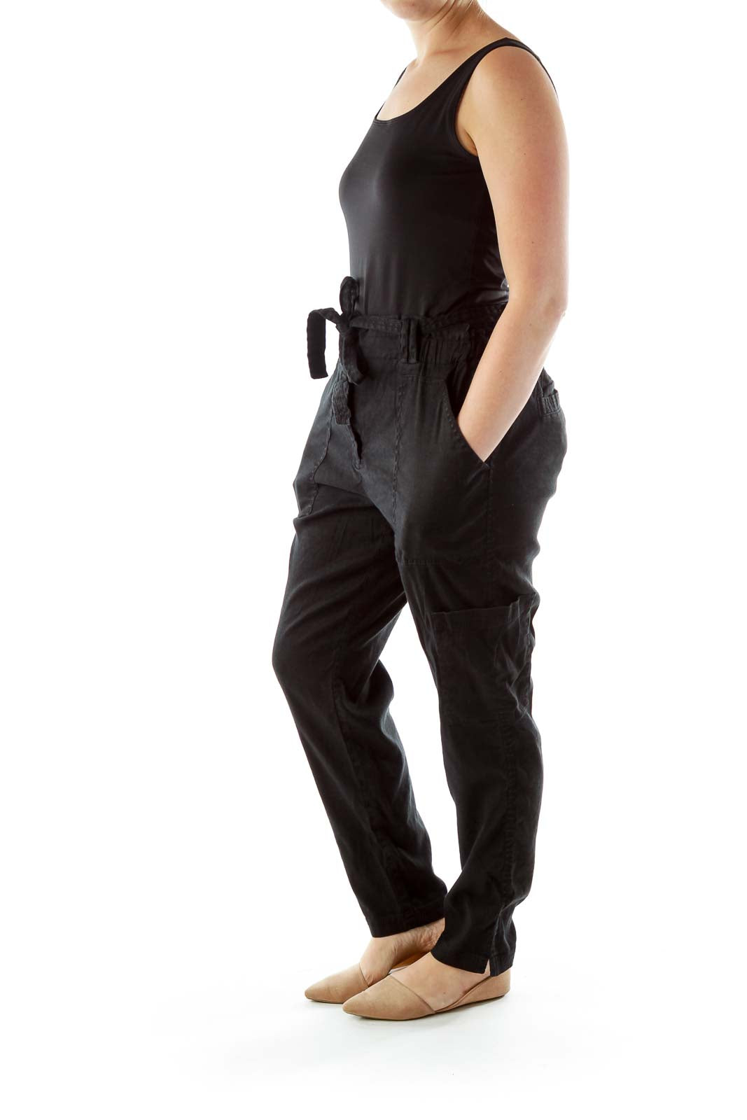 Black Straight-Leg Linen Pants