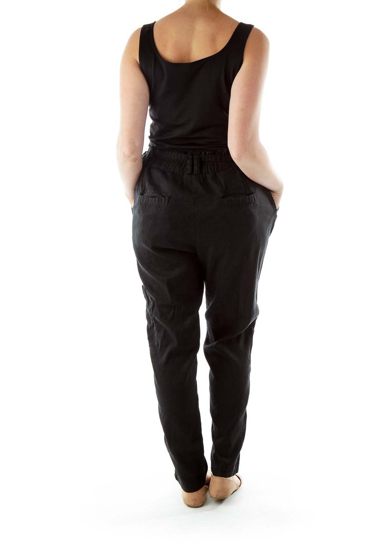 Black Straight-Leg Linen Pants