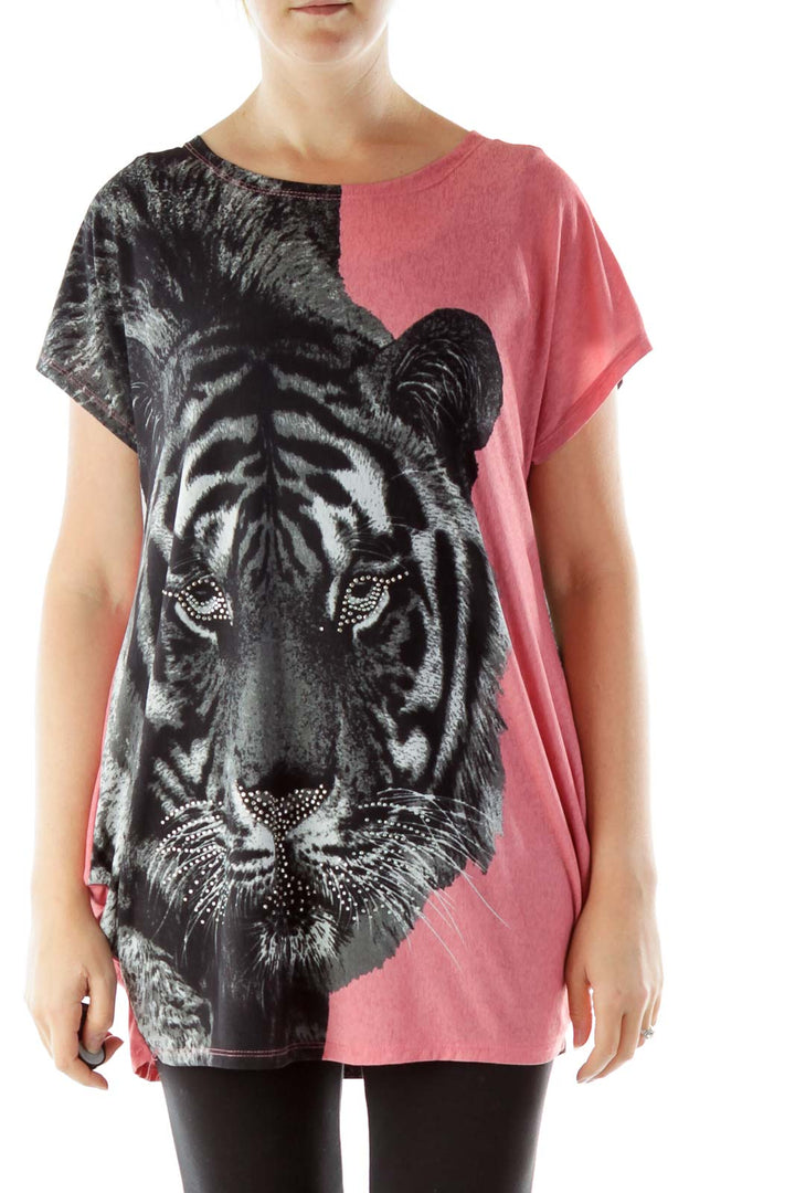 Pink Black Round Neck T-Shirt