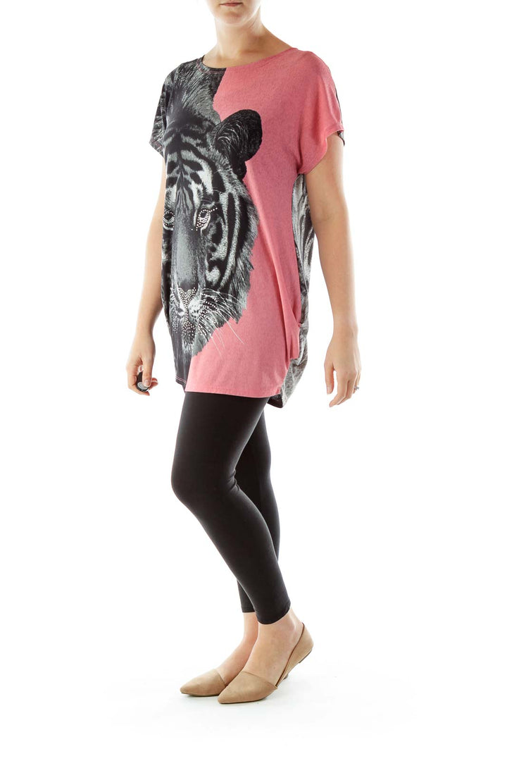 Pink Black Round Neck T-Shirt