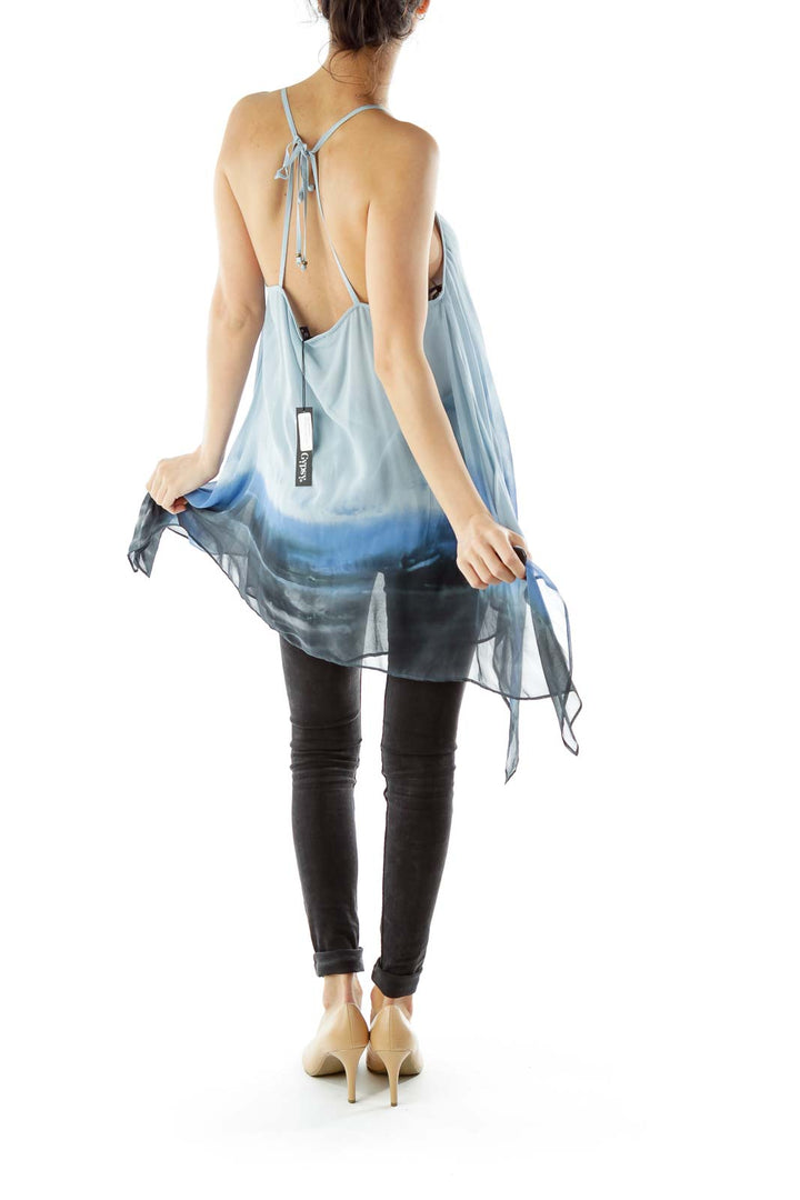 Blue Sleeveless Flared Blouse