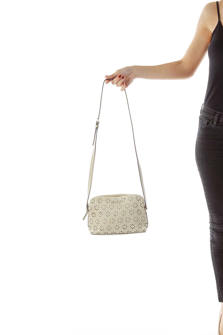 Beige Flower Detail Crossbody Bag