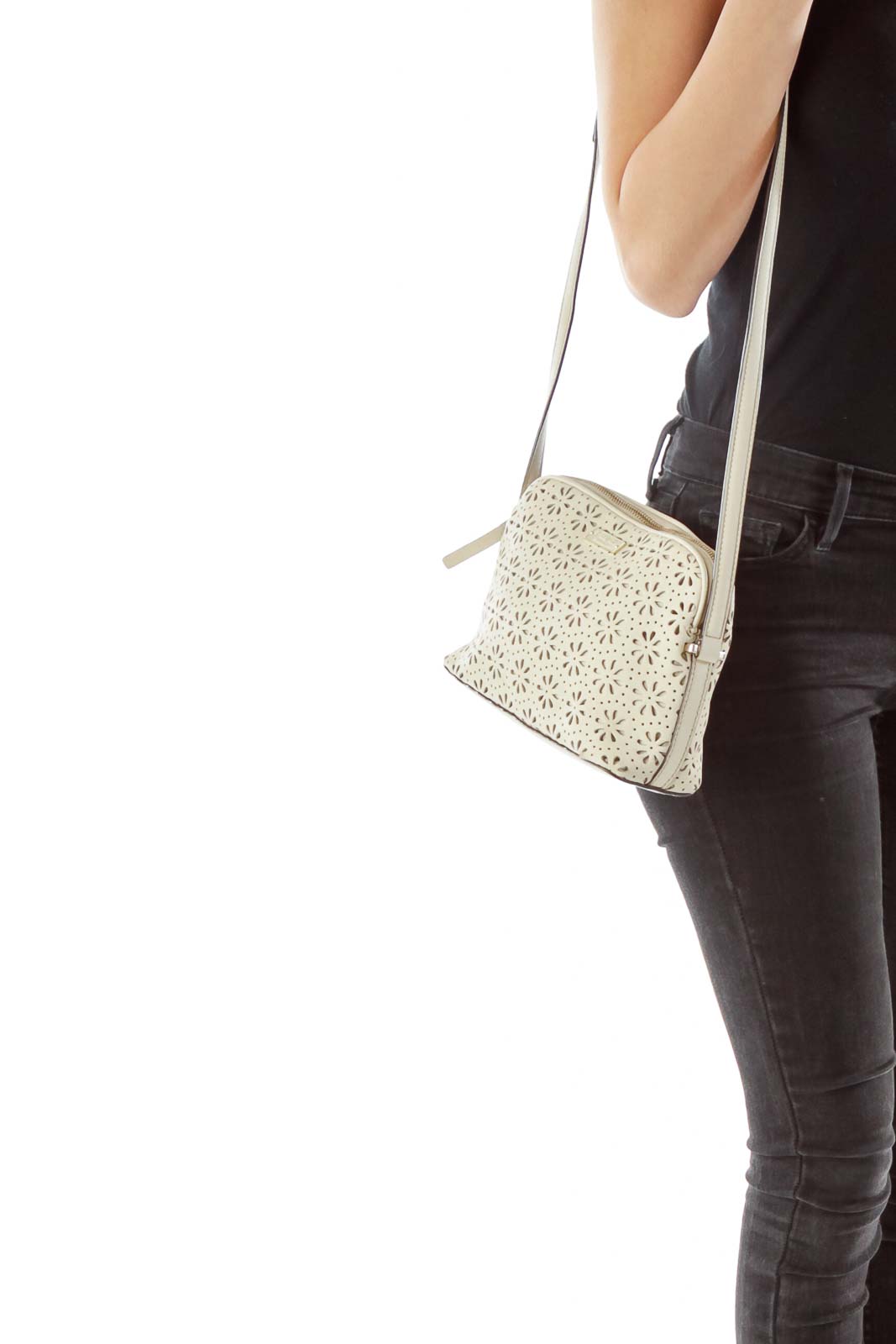 Beige Flower Detail Crossbody Bag