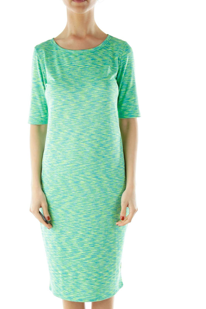 Green Blue Mottled Shift Day Dress