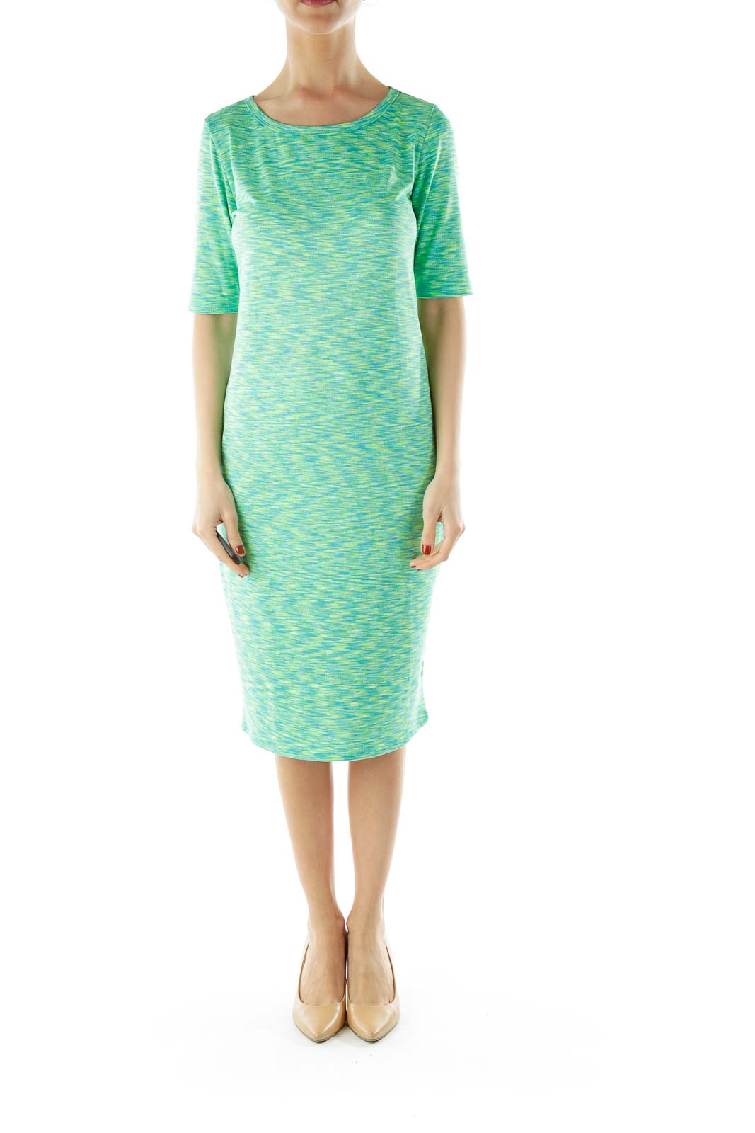 Green Blue Mottled Shift Day Dress