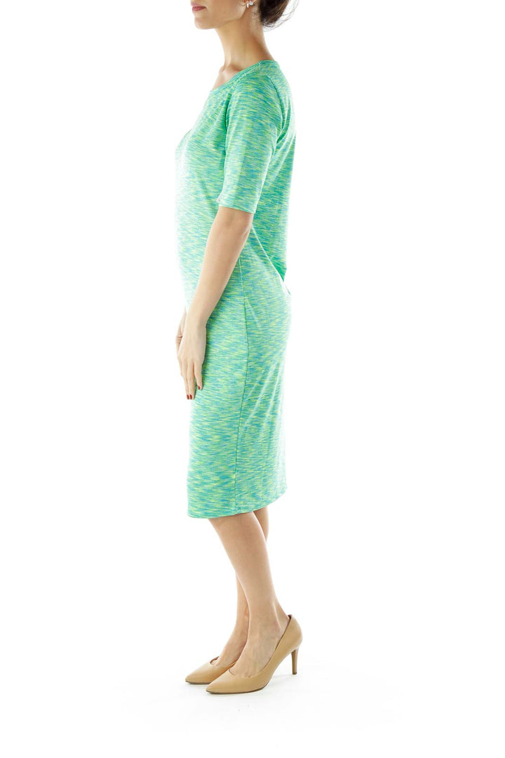 Green Blue Mottled Shift Day Dress