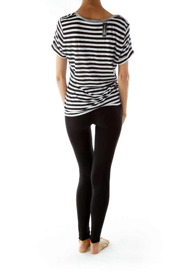 Black White Striped V-neck T-Shirt