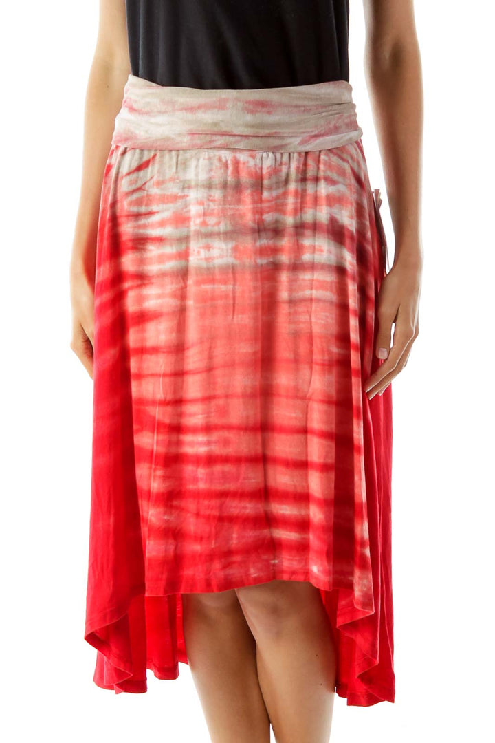 Red Tie Dye Flared Skirt