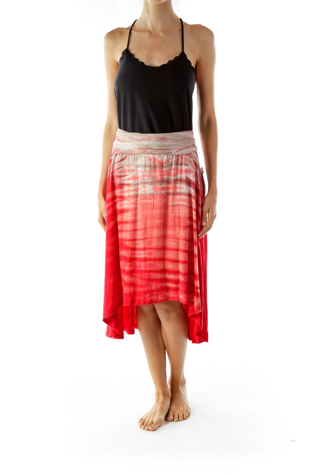 Red Tie Dye Flared Skirt