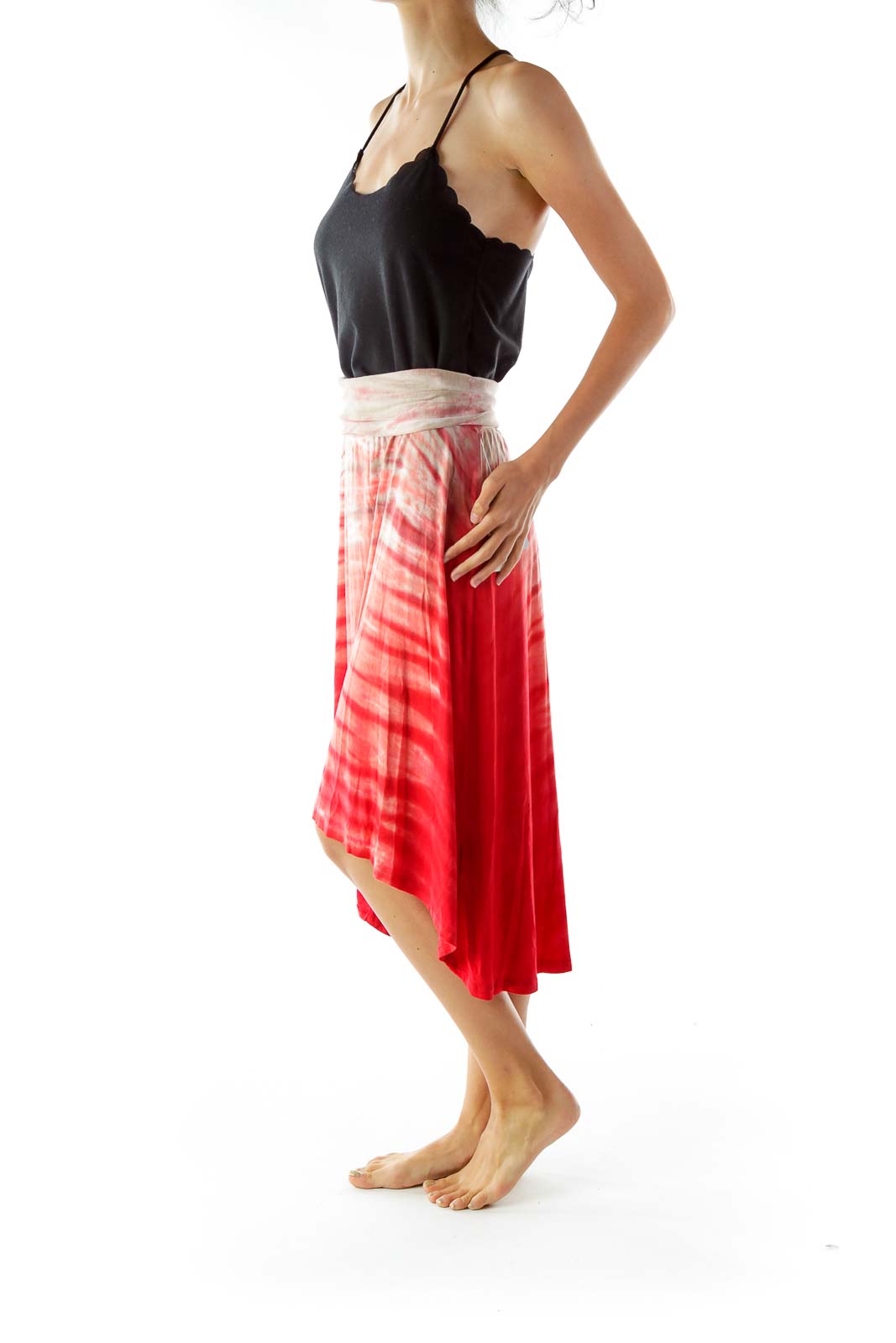 Red Tie Dye Flared Skirt