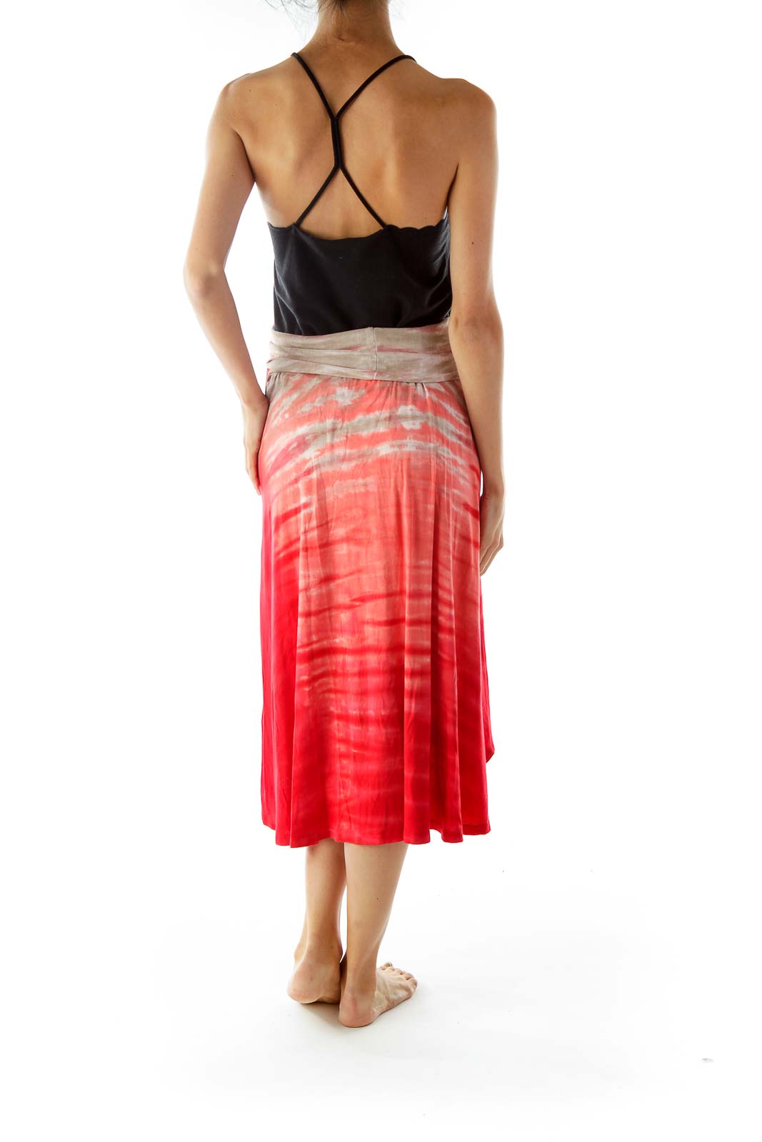 Red Tie Dye Flared Skirt