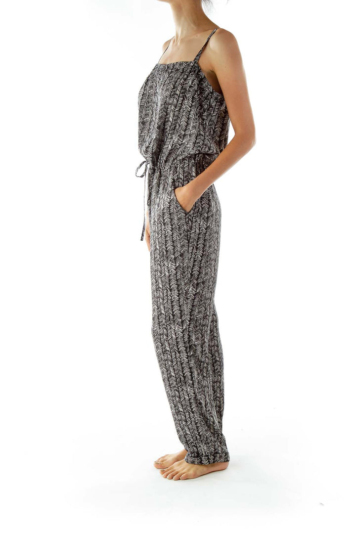 Black Beige Print Sleeveless Jumpsuit