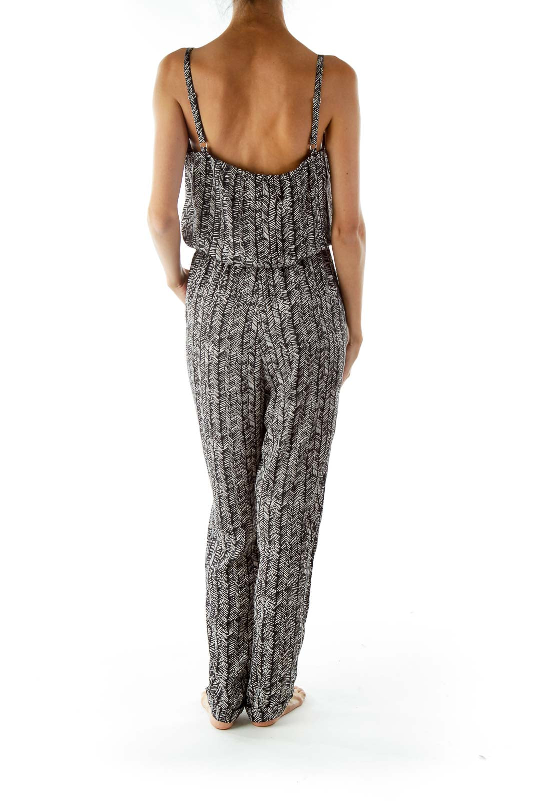 Black Beige Print Sleeveless Jumpsuit