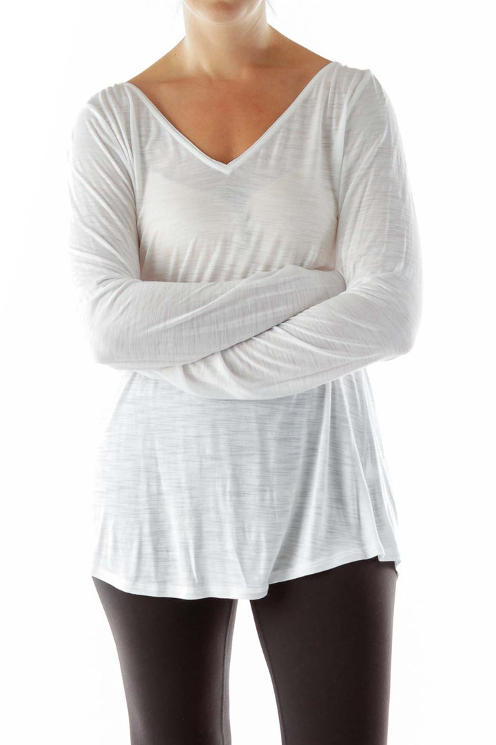 White V-neck Long-sleeve Shirt