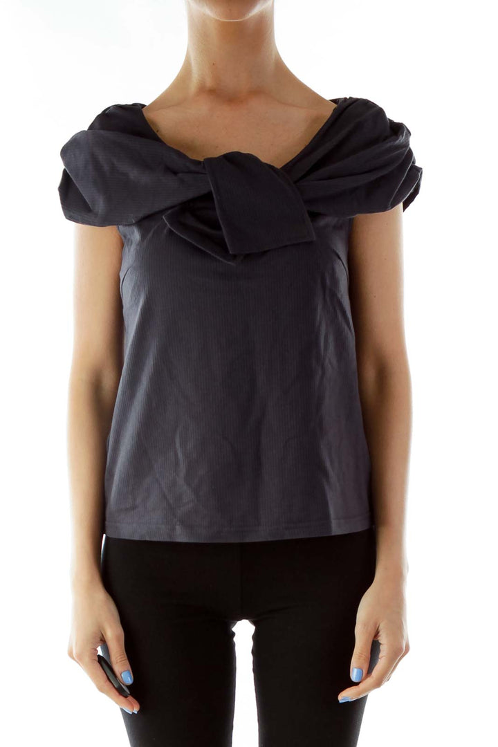 Navy Knot Blouse w/ Crunchy sleeves