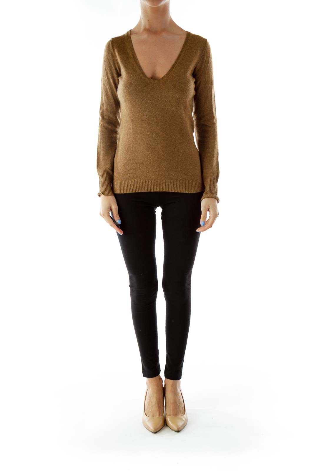 Brown V-Neck Knit Sweater