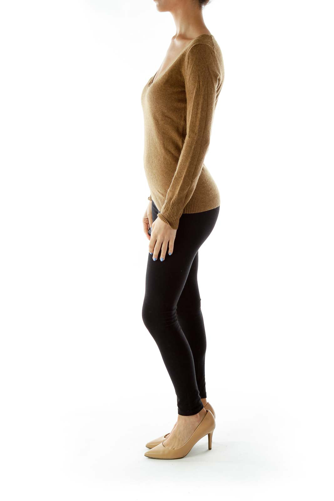 Brown V-Neck Knit Sweater