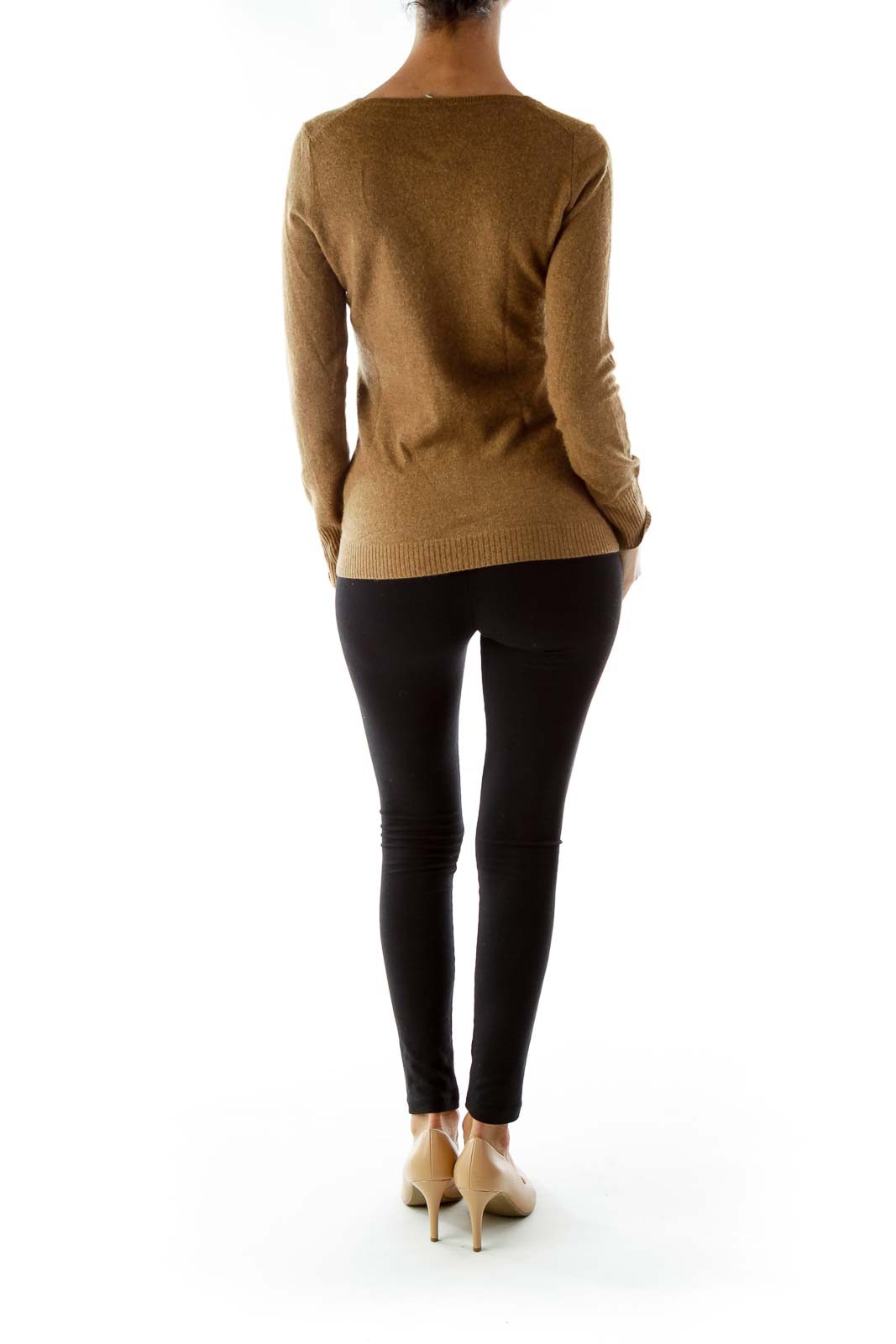 Brown V-Neck Knit Sweater